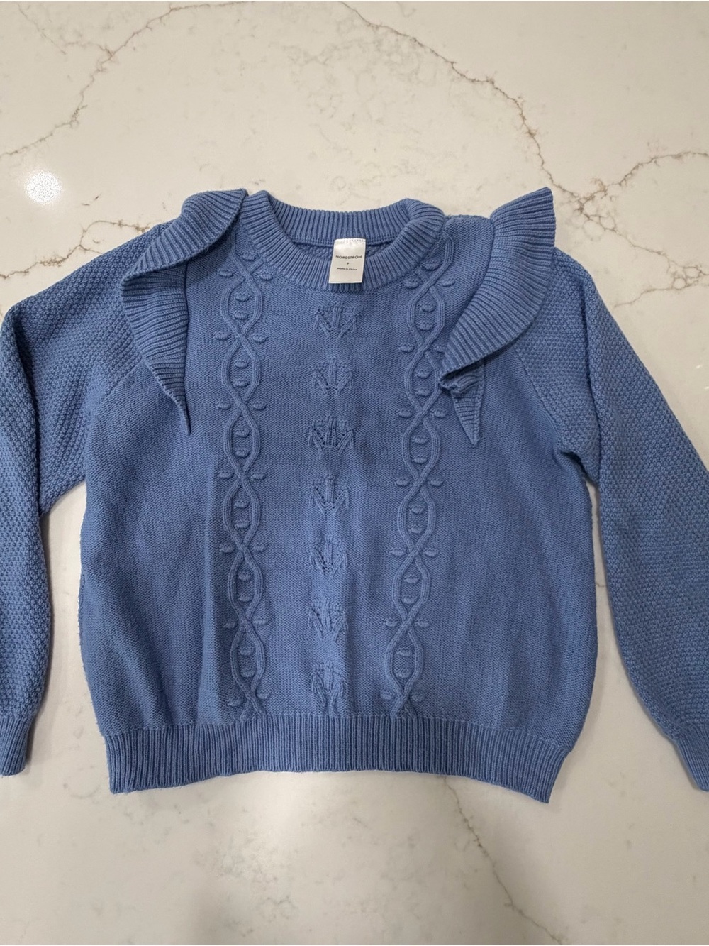 Nordstrom Girls Blue Ruffle Cable Knit Sweater Size 7